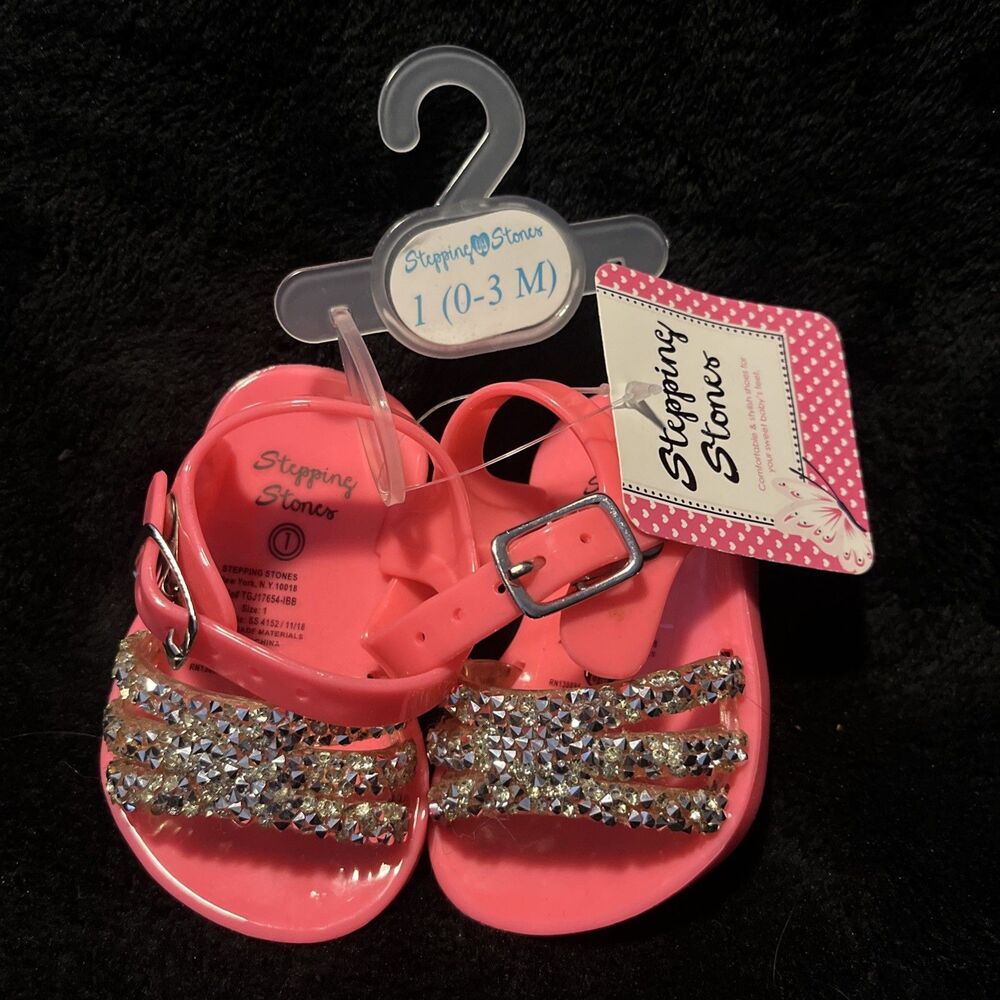 Stepping Stones Baby Girls Glitter Jelly Sandals Silver Pink Size 0-3 Months